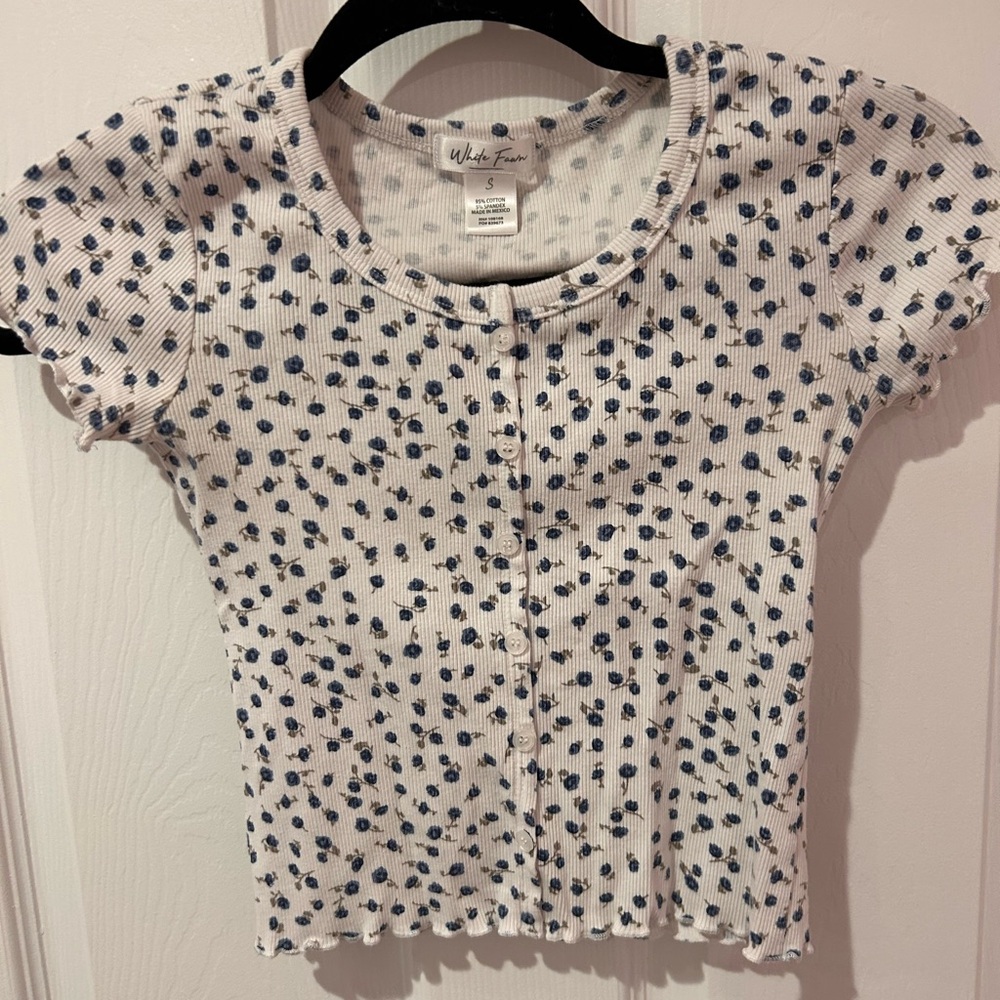 White Floral Button-Up Top